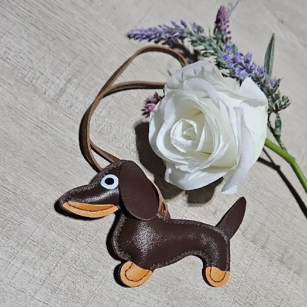 Brown & Tan Vegan Leather Dachshund Bag Charm
